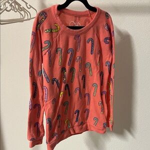 Girls pink holiday sweatshirt with Multicolor Candy Cane Design